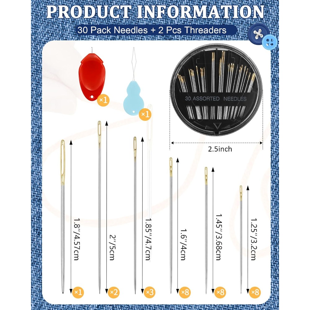 Embroidery Kit Set - 30-Count Steel Hand Sewing Needles Set