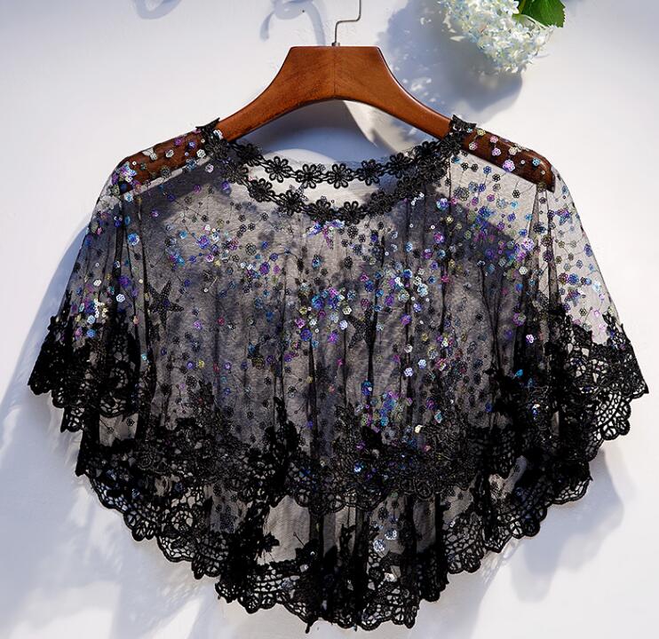 Embroidery Pashmina - Women's transparent embroidery black Lace embroidery