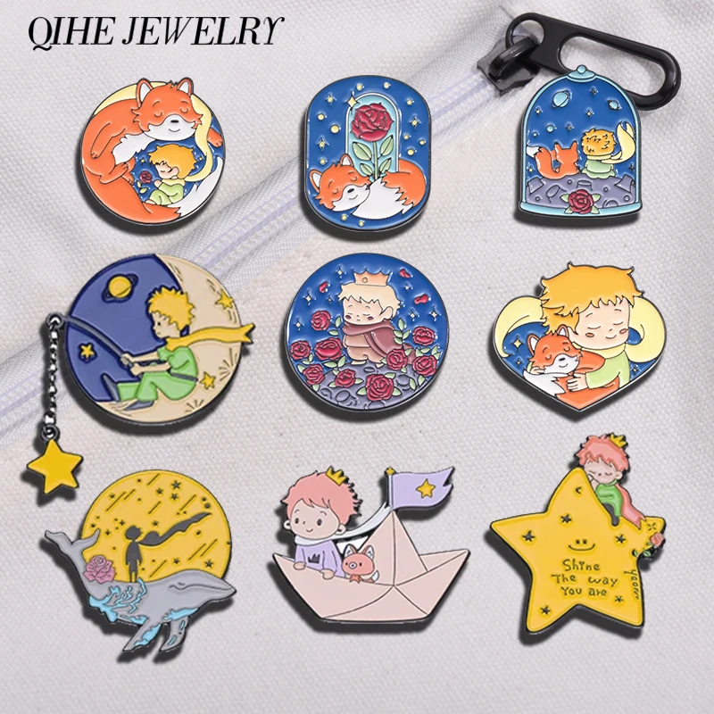 Embroidery Whale - Boy and Fox Rose Enamel Pins