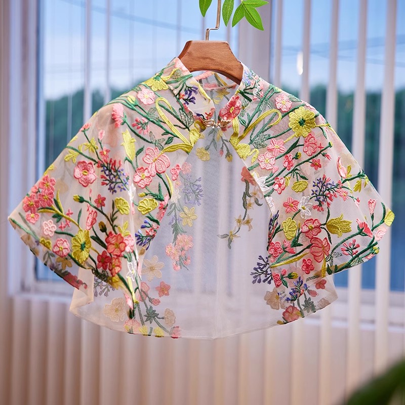 Embroidery Pashmina - Women's Spring Summer Floral Embroidery Mesh
