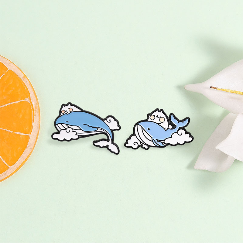 Cute Cat Ride Blue Whale Ename - Embroidery Whale ulasan dan harga