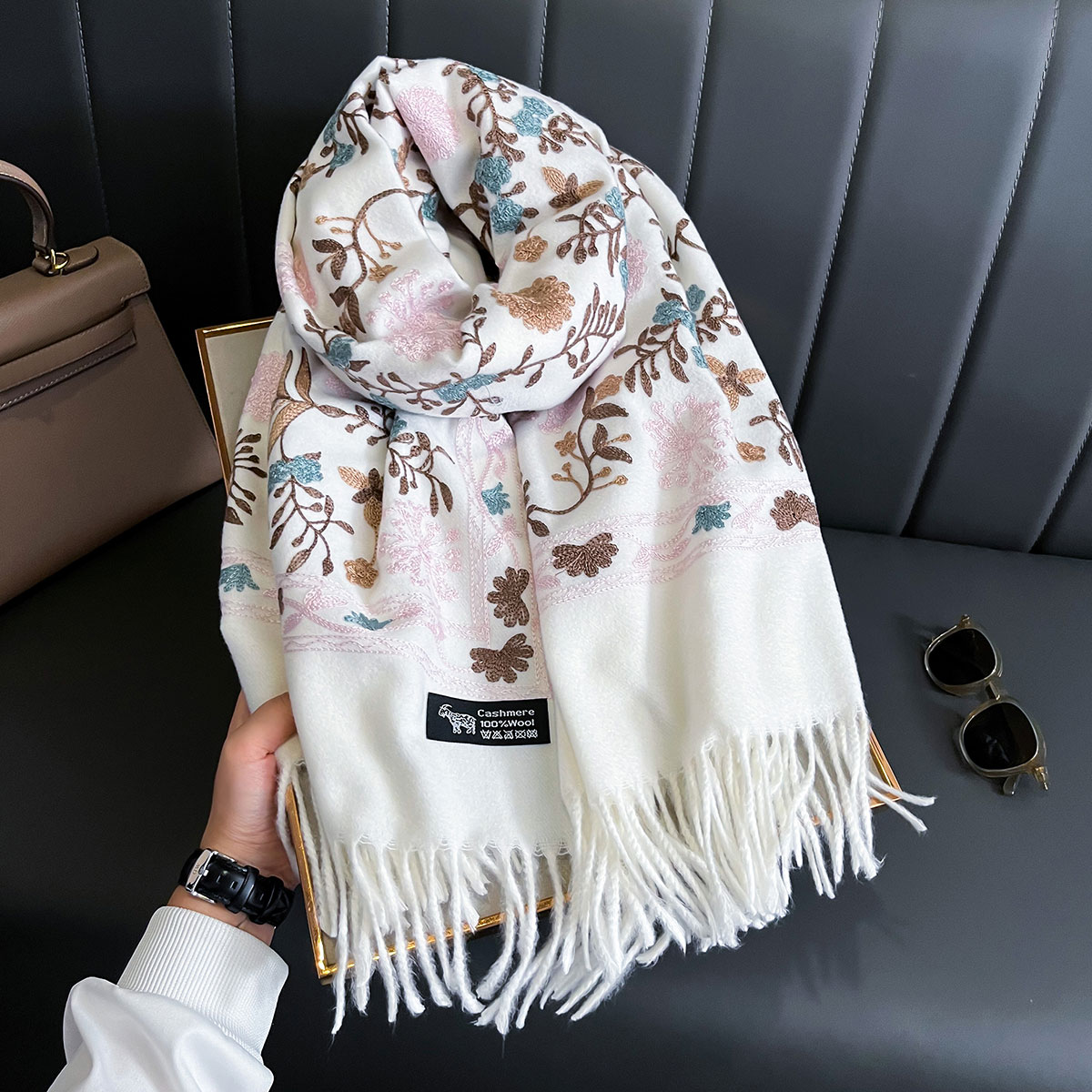 New Winter Warm Cashmere Scarf - Embroidery Pashmina ulasan dan harga