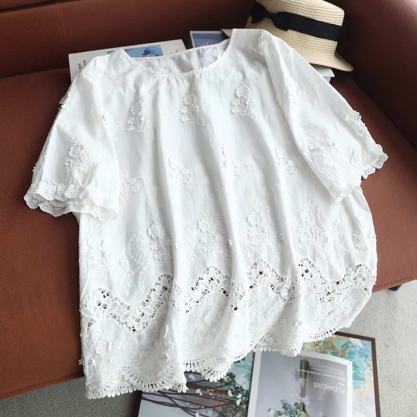 2026 Women Vintage White Cotto - Embroidery Eyelet ulasan dan harga