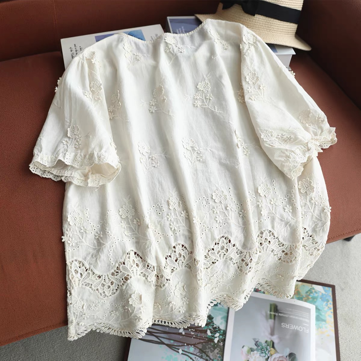 2026 Women Vintage White Cotto - Embroidery Eyelet ulasan dan harga