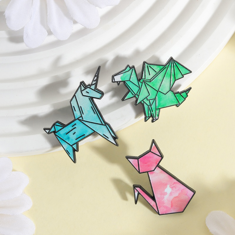 Cute Origami Animal Enamel Pin - Embroidery Unicorn ulasan dan harga